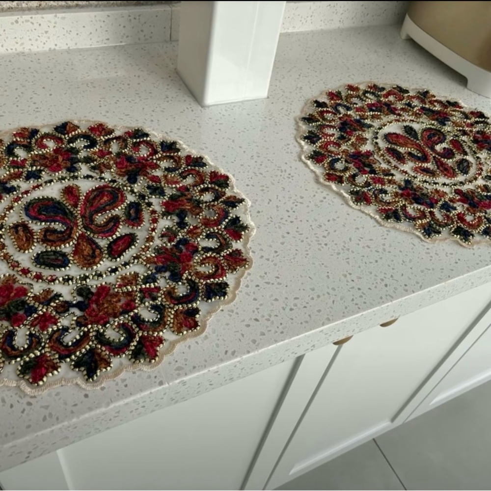 one pair Gold velvet colorful rope embroidery placemat